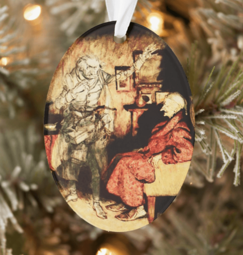 A Christmas Carol Ceramic Ornament: "Scrooge Has a Visitor"