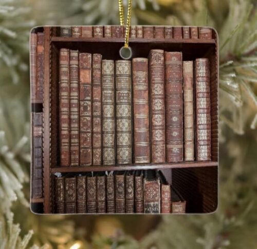 Square shaped ornament of bookshelves of vintage books