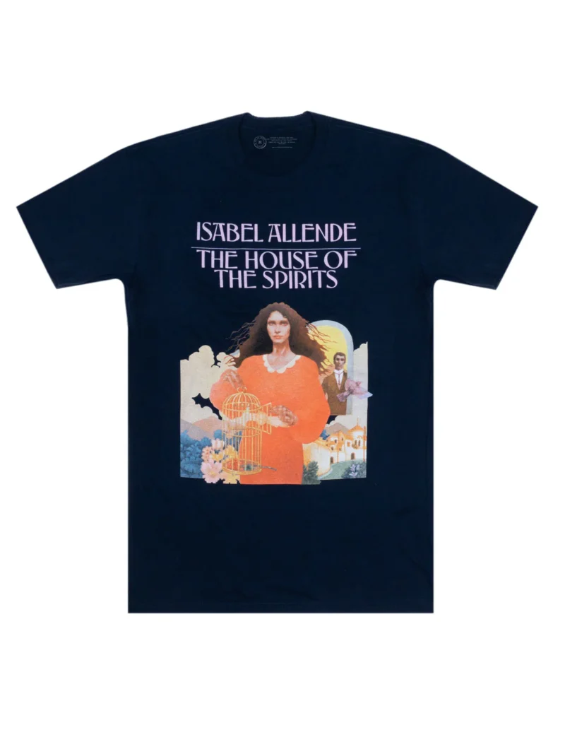black unisex t-shirt featuring the cover of The House of the Spirits