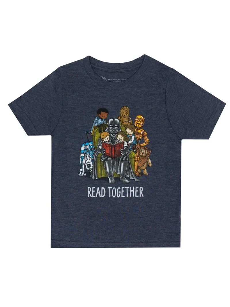 black kids tee featuring vader and friends design