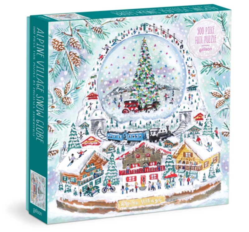 Christmas 500-piece puzzle that depicts a snowglobe and a winter wonderland