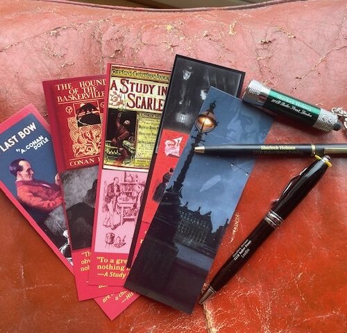 Sherlock Holmes stocking stuffer set, bookmarks, pens, & keyring