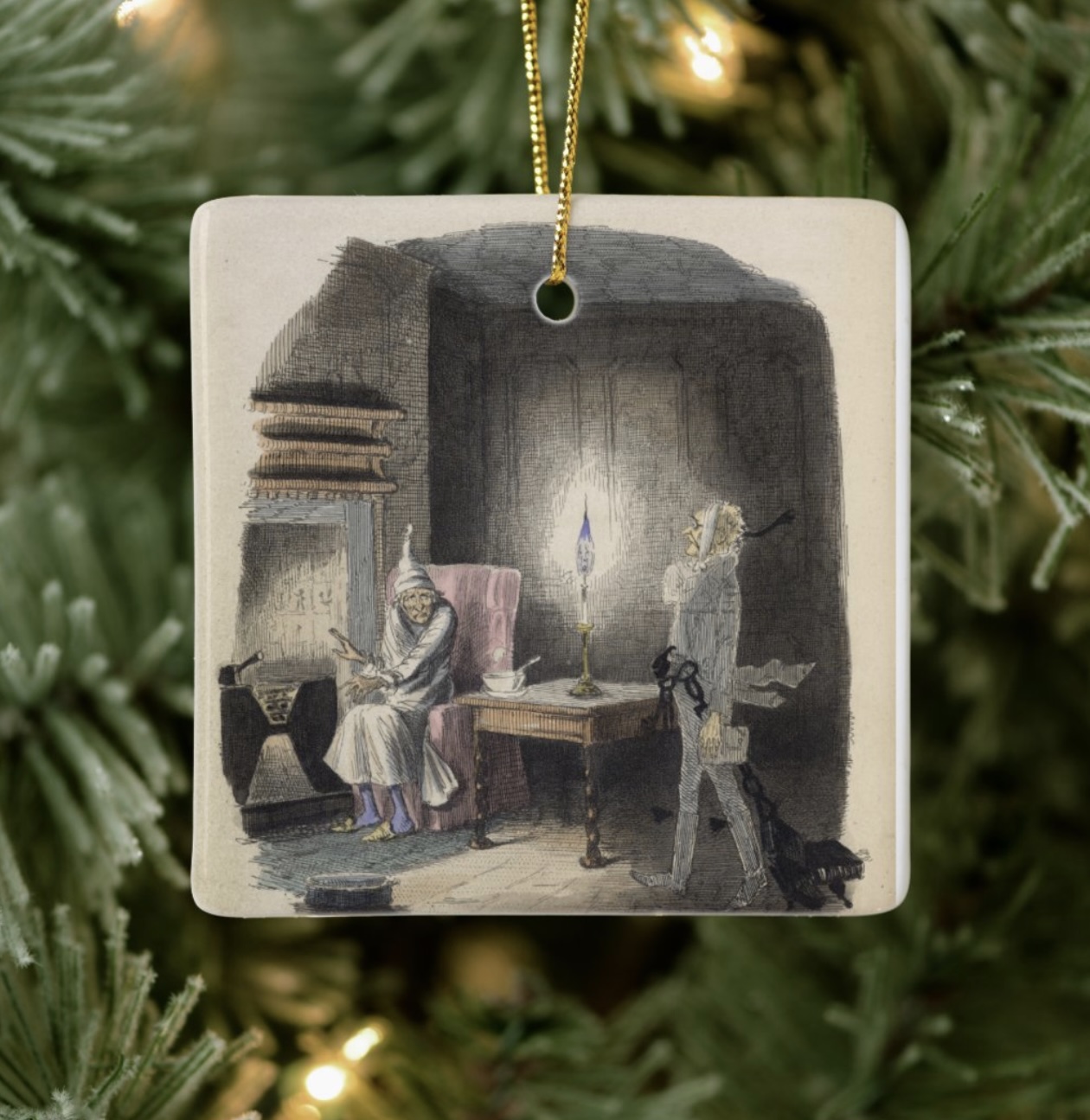 The Ghosts Visit Scrooge – A Christmas Carol Ceramic Ornament (3x3")